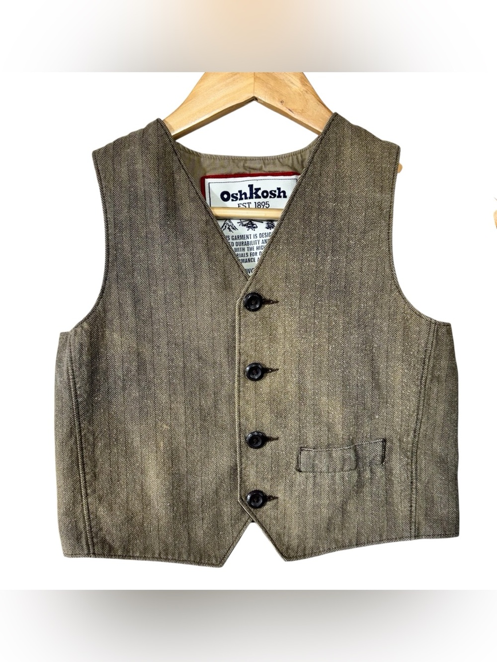 OshKosh B'gosh Tan Herringbone Waistcoat Vest 100% Cotton | Boys 5